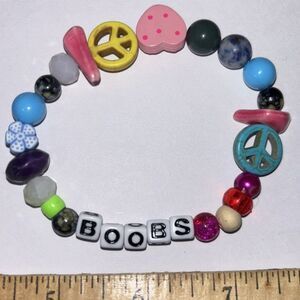 Handmade Beaded Stretch Bracelet Colorful Beads Letter Beads "BOOBS" Statement